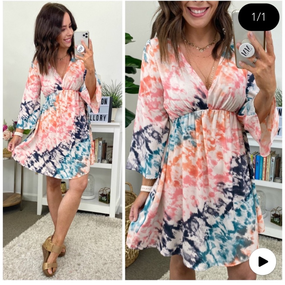 tie dye bell sleeve dress